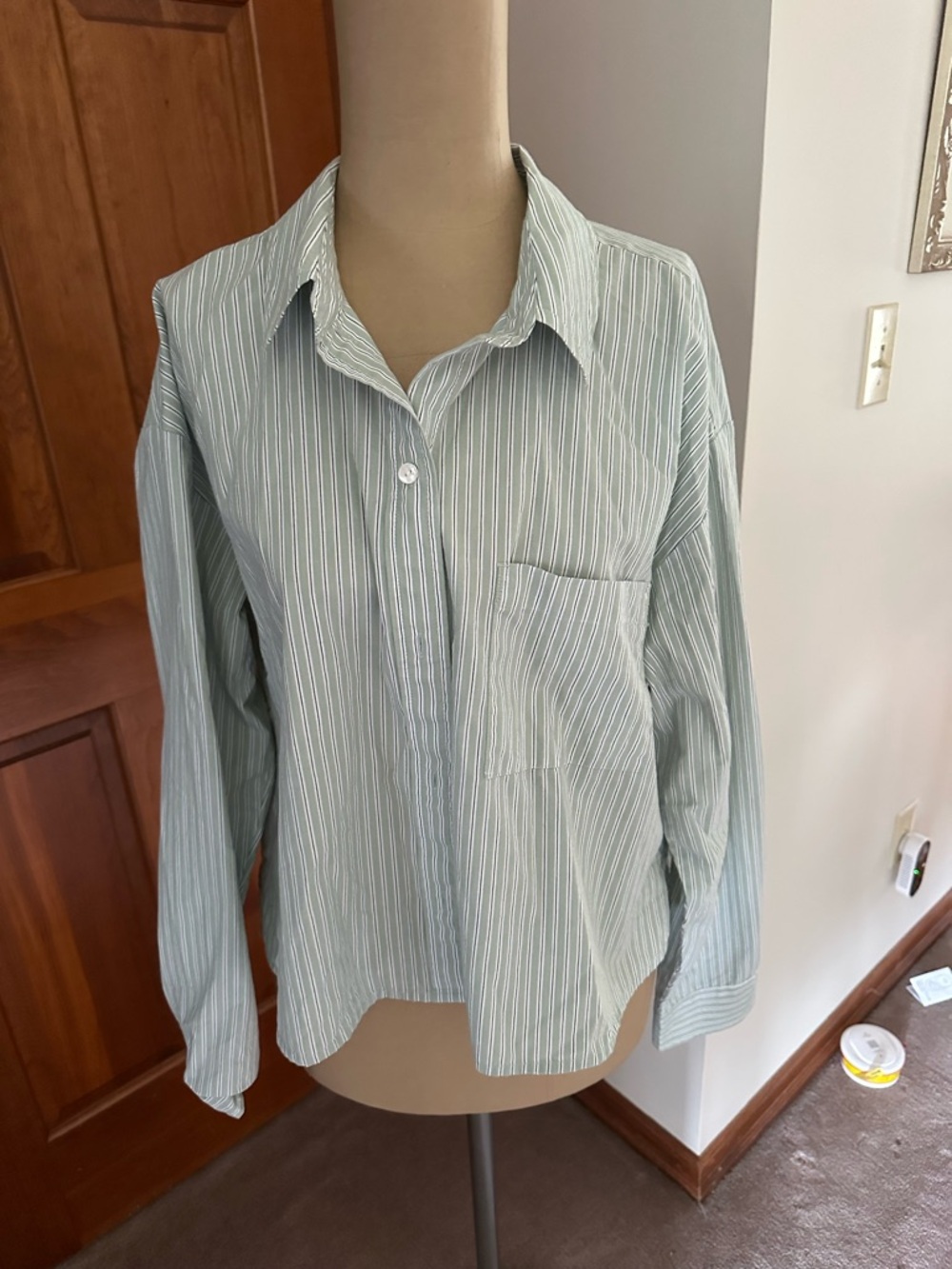Abercrombie & Fitch Mint Green Striped Oversized Shirt